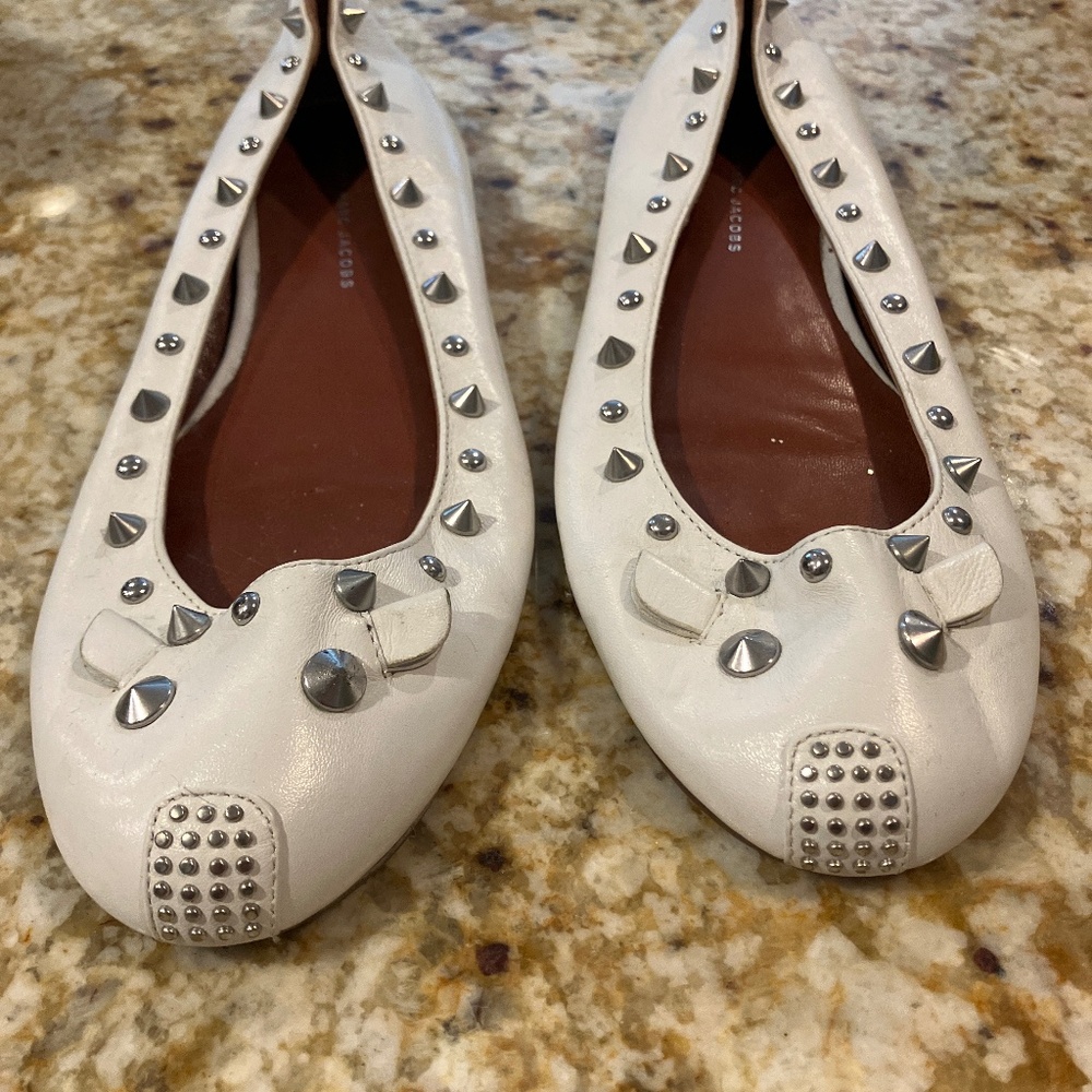 Marc Jacobs White Studded Leather Ballet Flats
